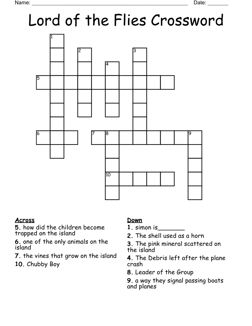 Lord of the Flies Crossword 