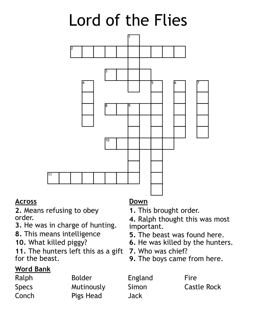 Lord of the Flies  Crossword