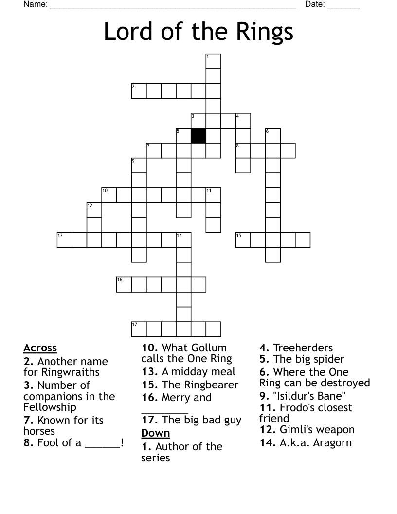 Lord Of The Rings Crossword WordMint