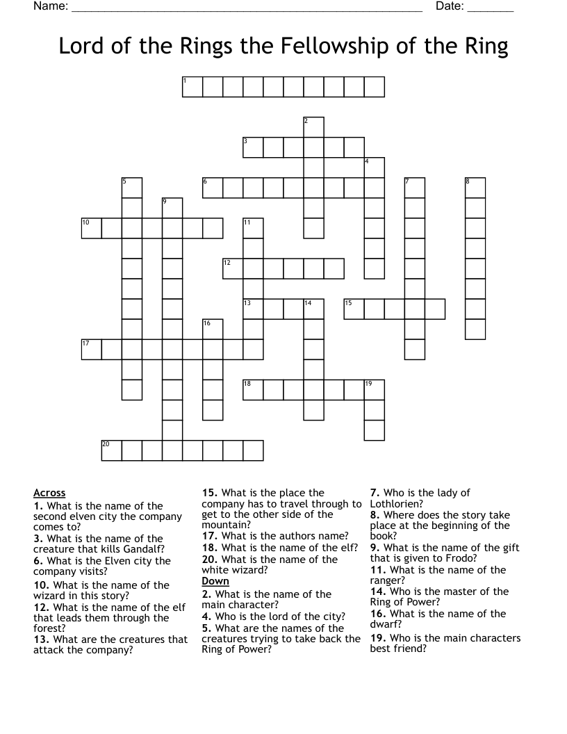 The Lord Of The Rings Beast Crossword Puzzle Clue