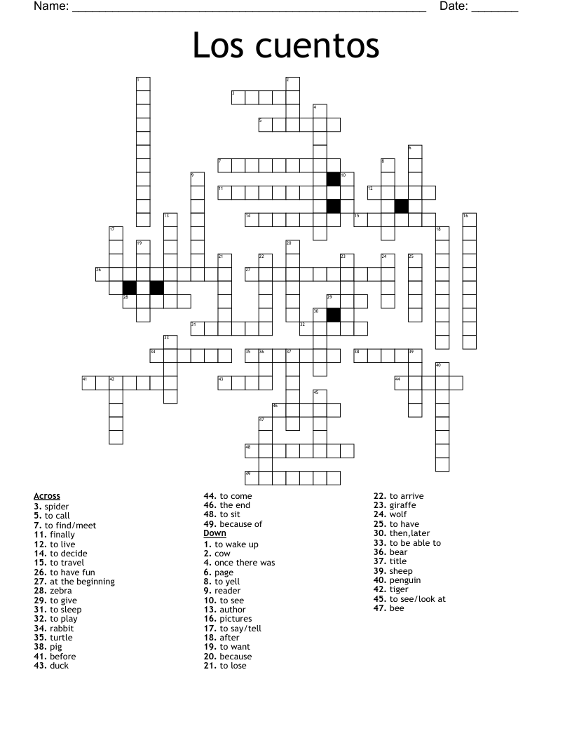 Los cuentos Crossword