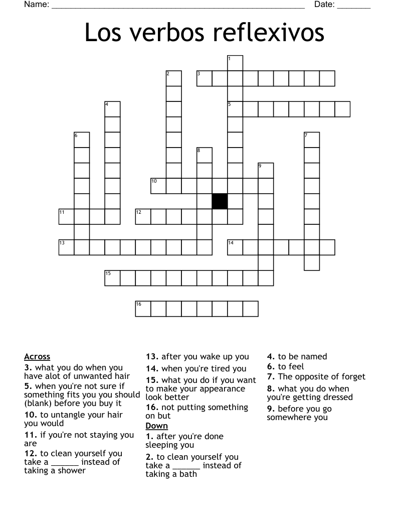 Los verbos reflexivos Crossword - WordMint