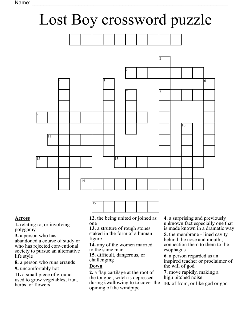 Lost Boy crossword puzzle
