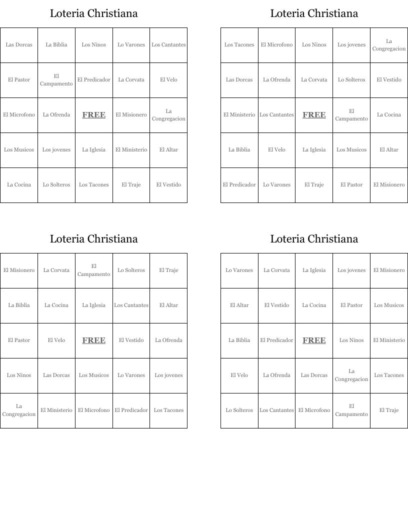 Loteria Christiana  Bingo Cards