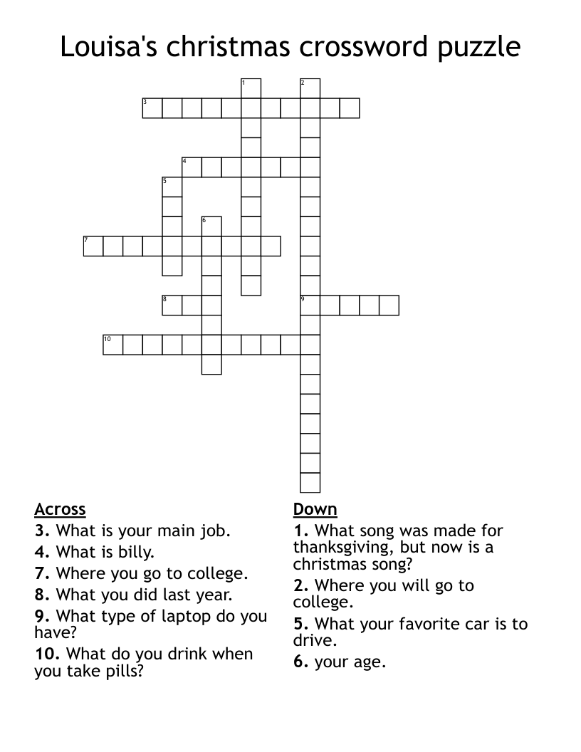 Louisa's christmas crossword puzzle WordMint