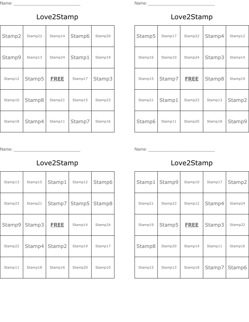 Love2Stamp Bingo Cards WordMint