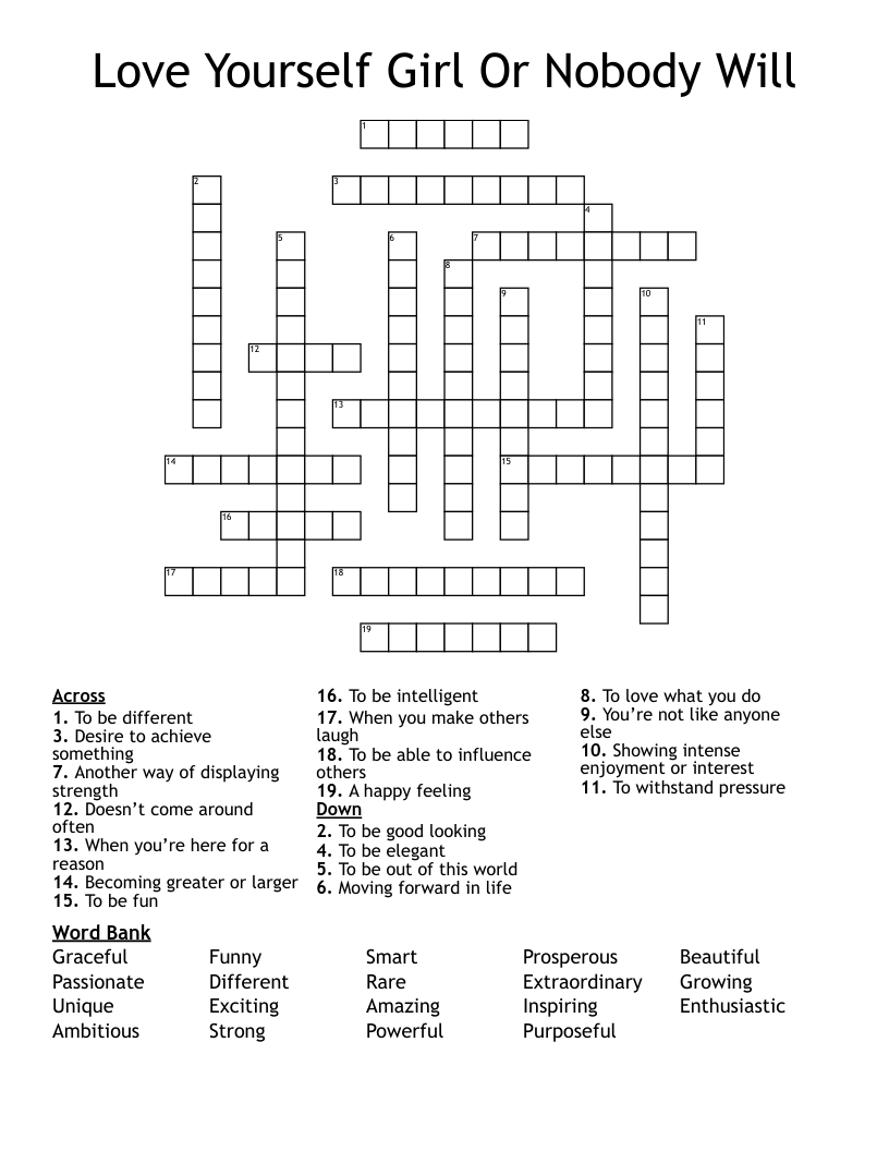 Love Yourself Girl Or Nobody Will Crossword