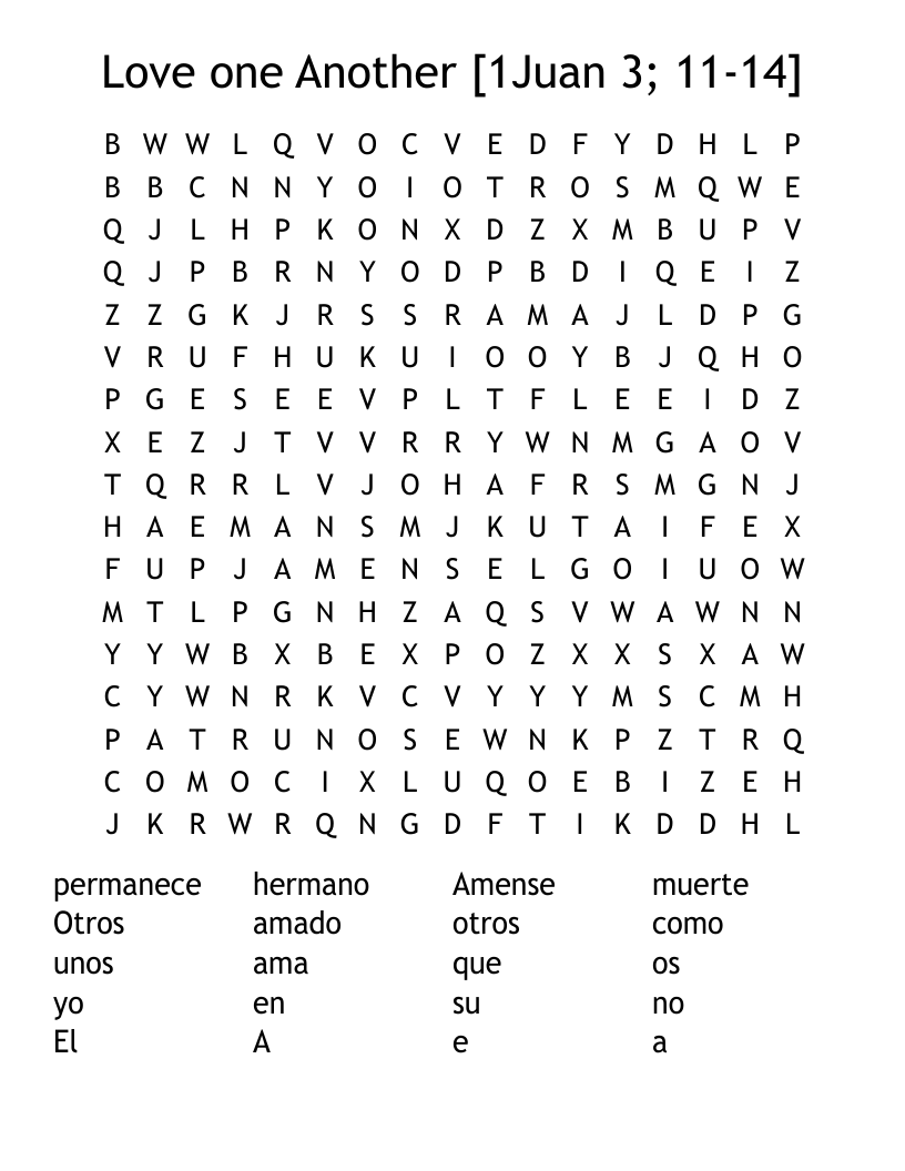 Love one Another  [1Juan 3; 11-14] Word Search