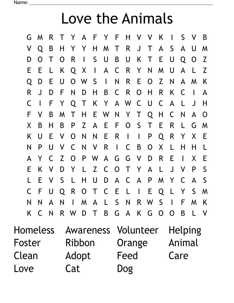 Love the Animals Word Search