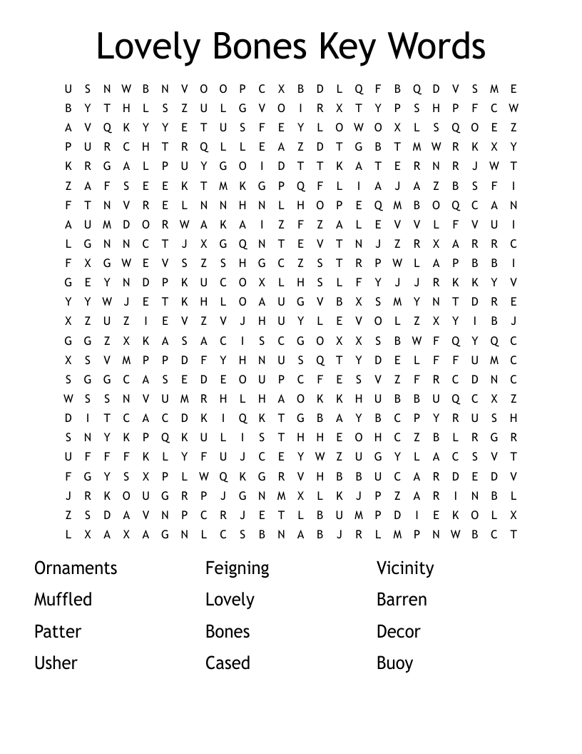 Lovely Bones Key Words Word Search