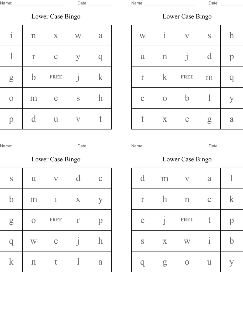Lower Case Bingo