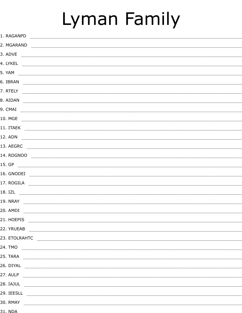 Lyman Family Word Scramble WordMint
