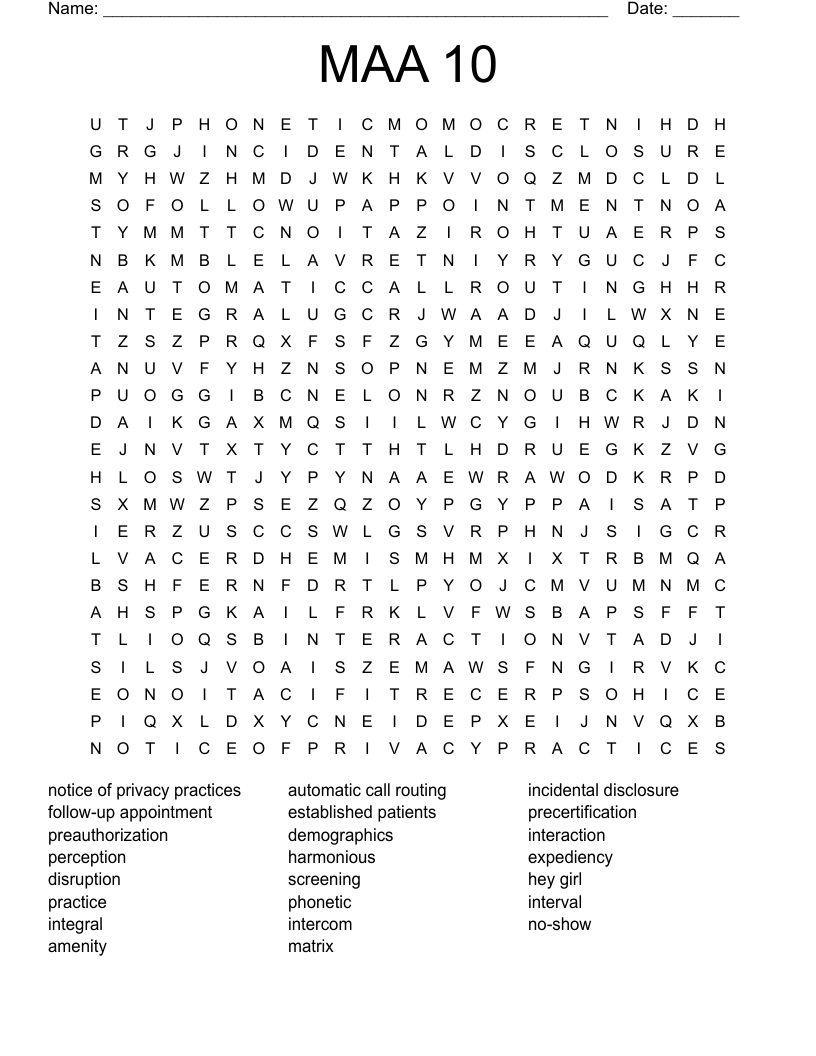 MAA 10 Word Search