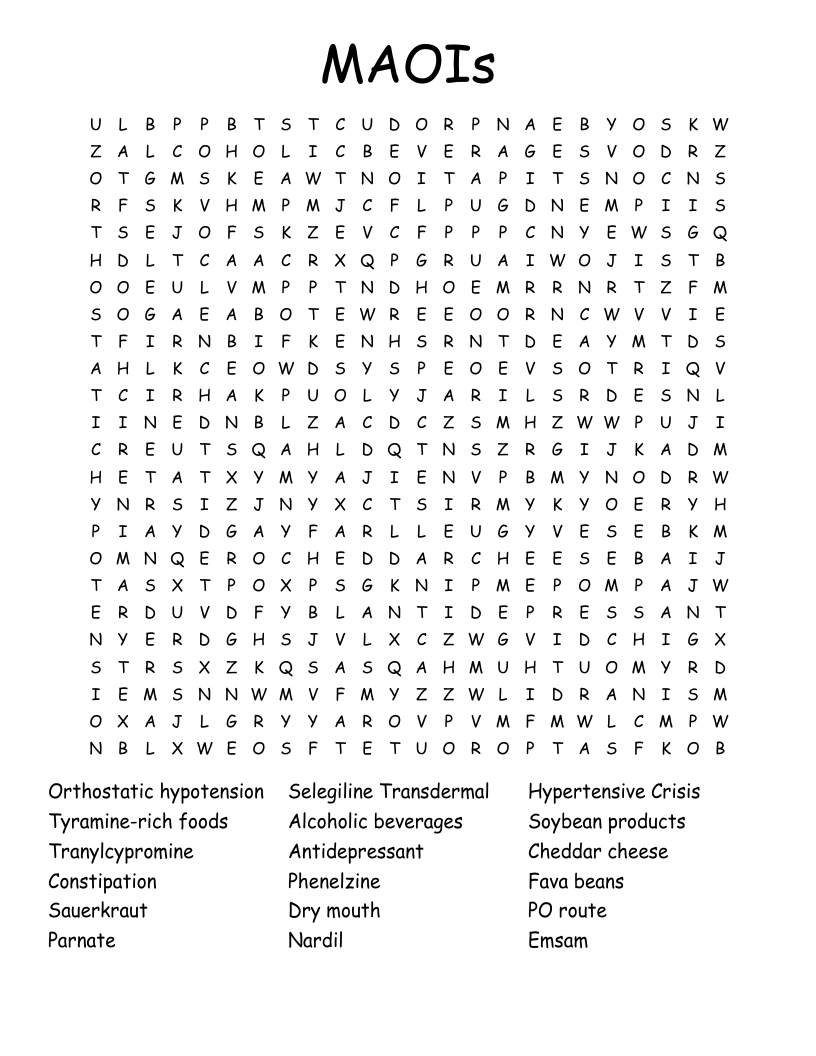 MAOIs Word Search