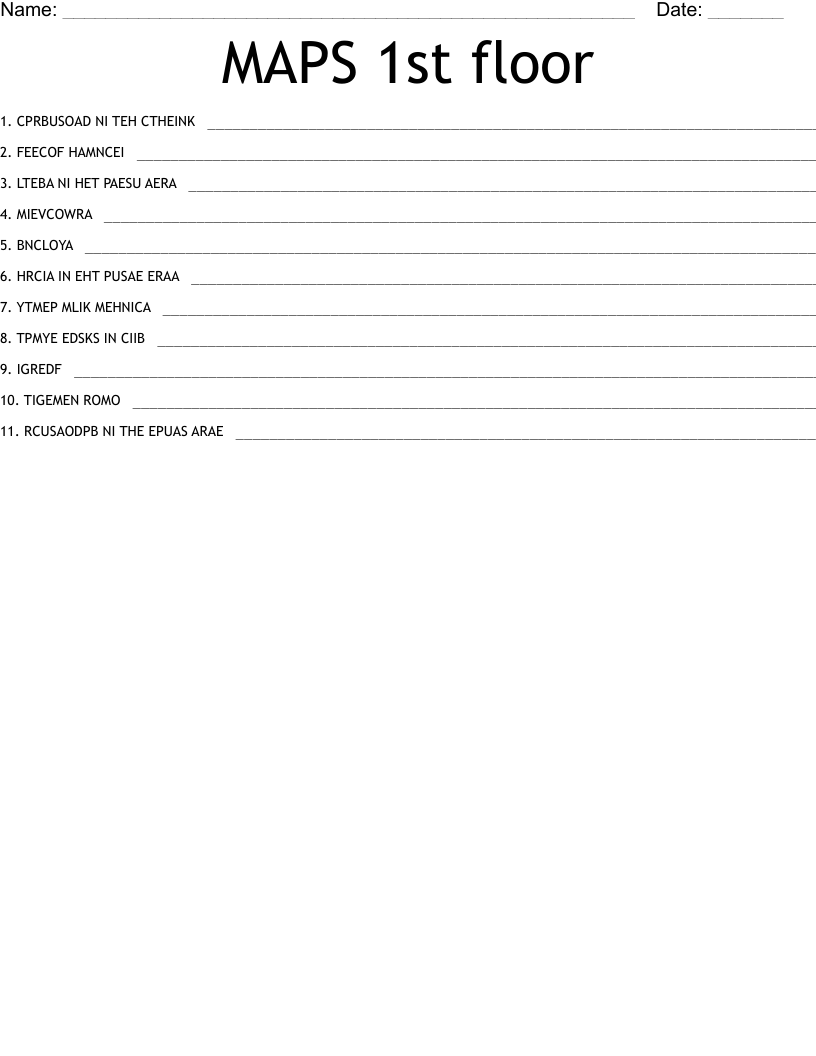 MAPS 1st floor Word Scramble