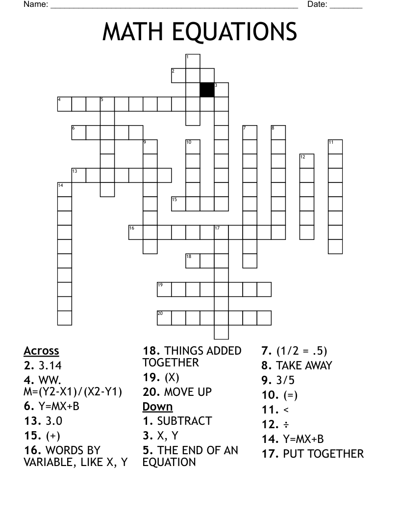 MATH EQUATIONS Crossword WordMint