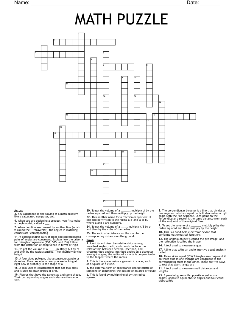 MATH PUZZLE Crossword WordMint