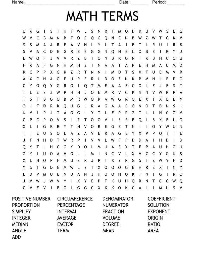 MATH TERMS Word Search WordMint