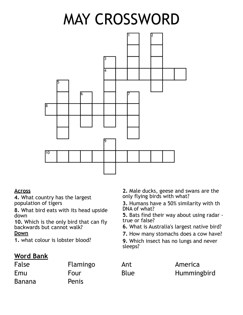 MAY CROSSWORD WordMint