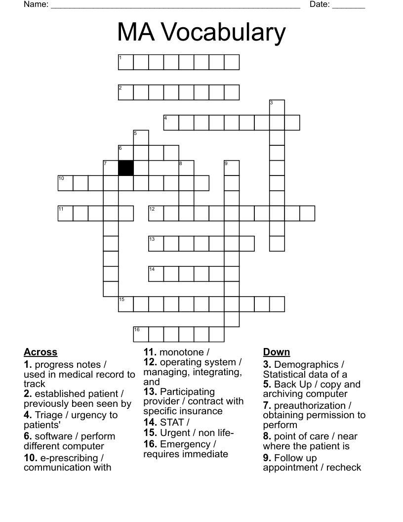 MA Vocabulary  Crossword