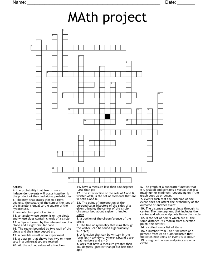 MAth project  Crossword