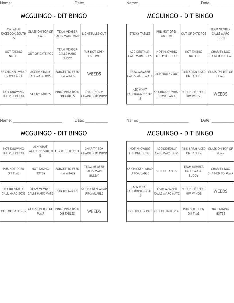 MCGUINGO - DIT BINGO