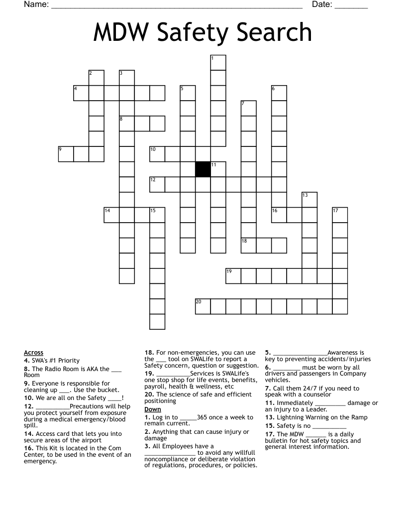 MDW Safety Search Crossword