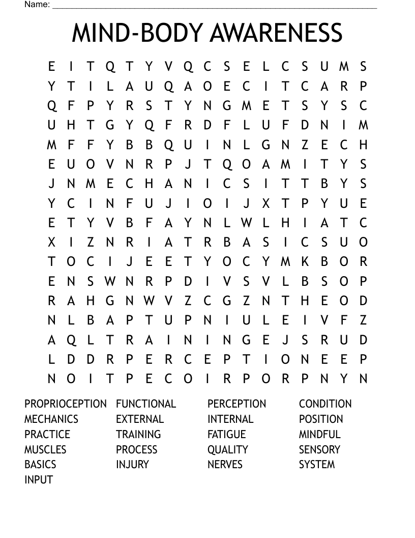 MIND-BODY AWARENESS Word Search