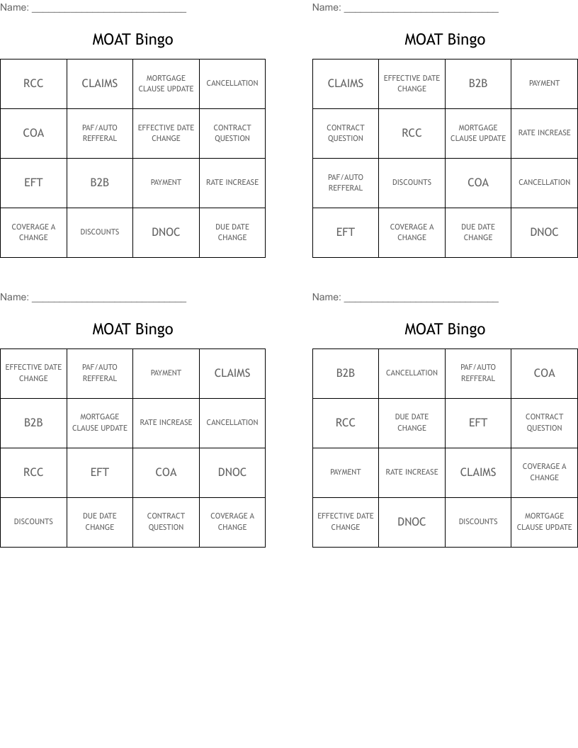 MOAT Bingo
