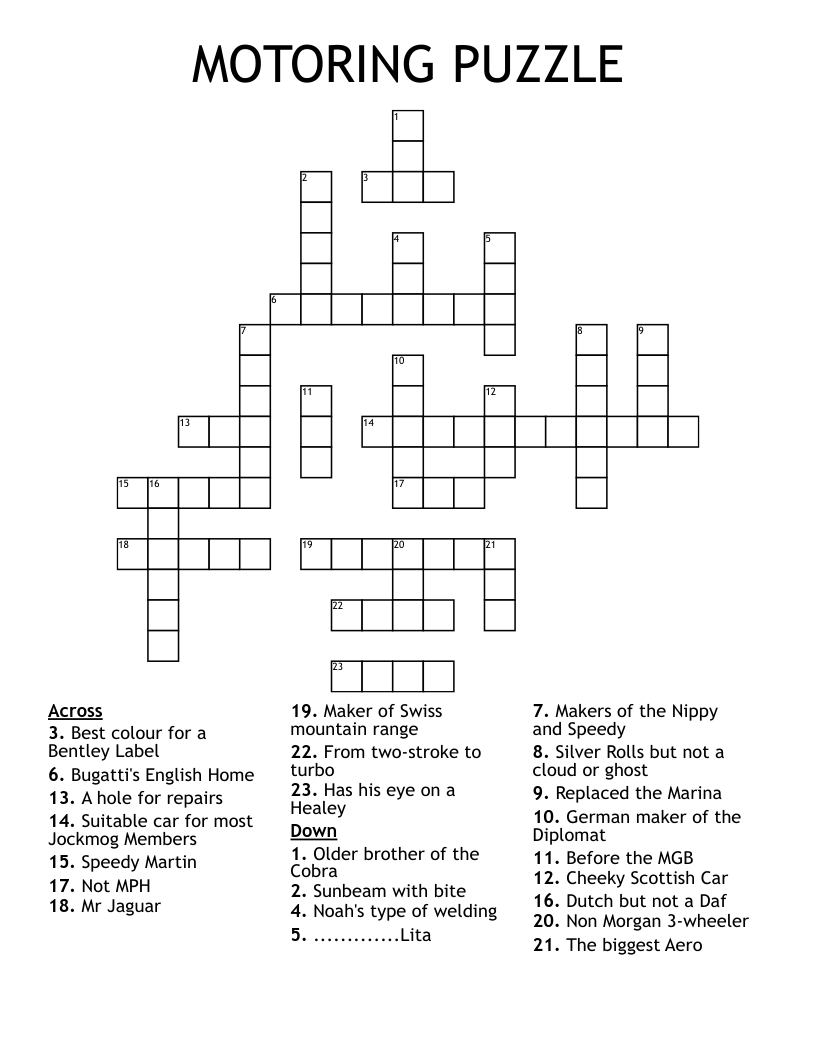 MOTORING PUZZLE Crossword