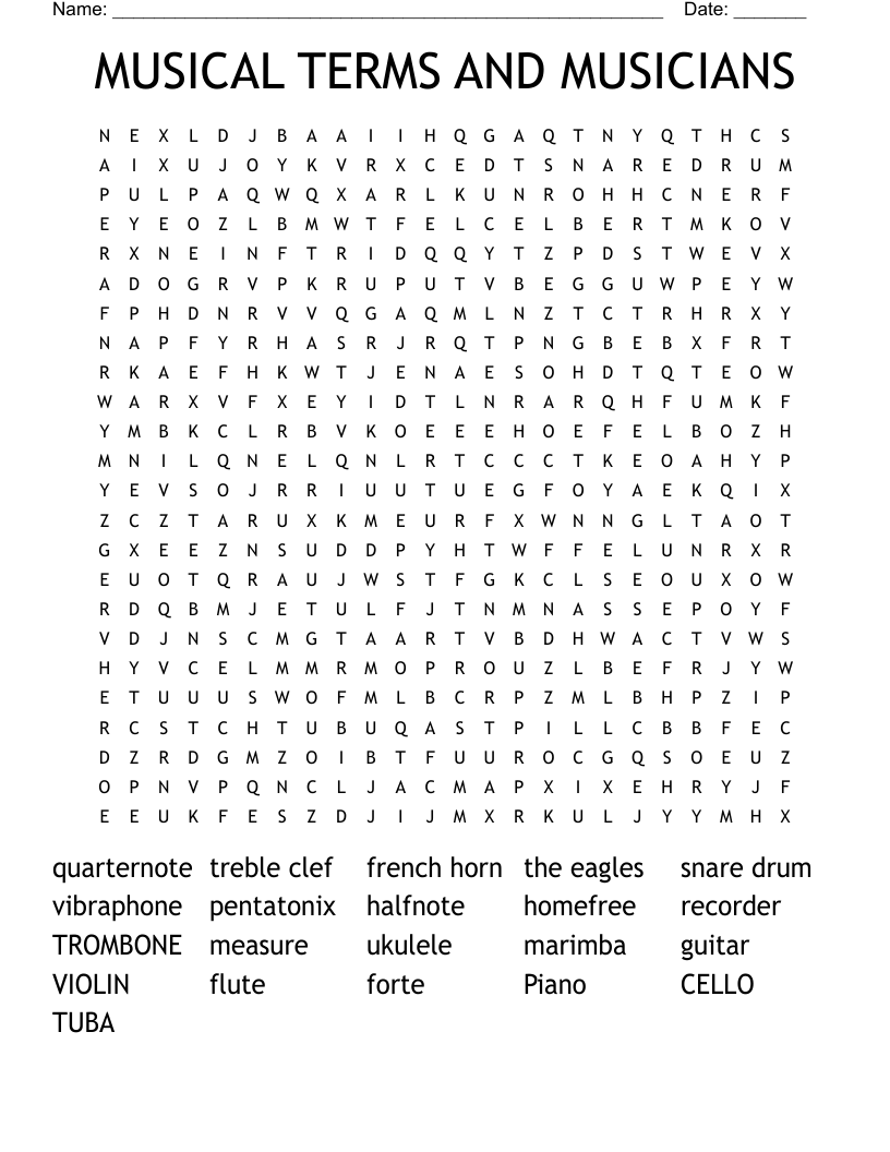 MUSICAL TERMS AND MUSICIANS Word Search