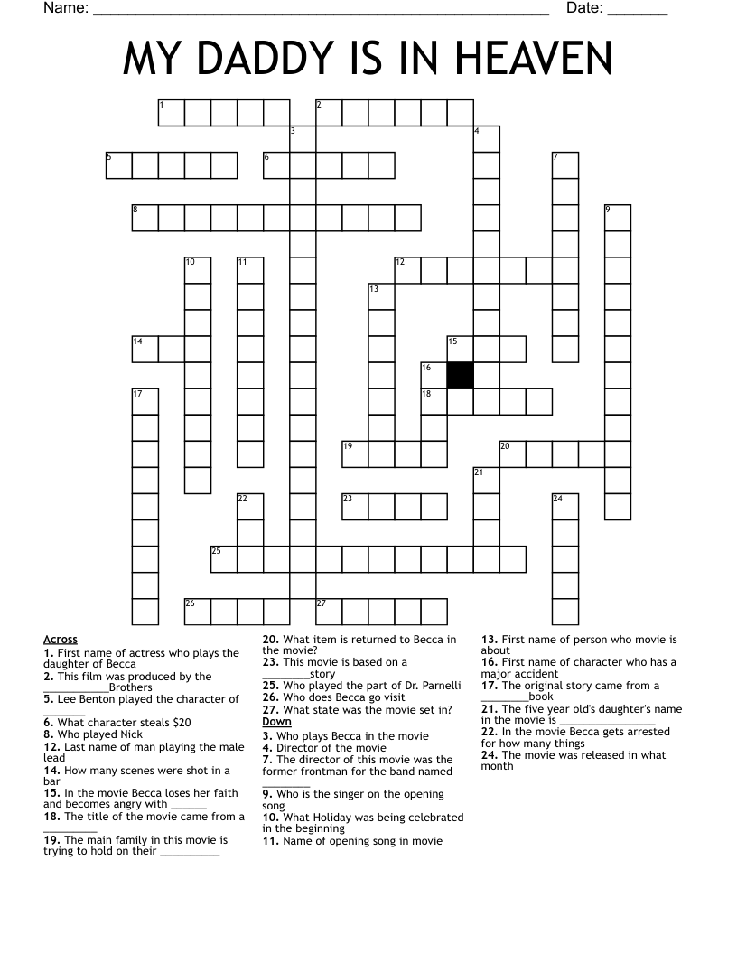 MY DADDY IS IN HEAVEN Crossword