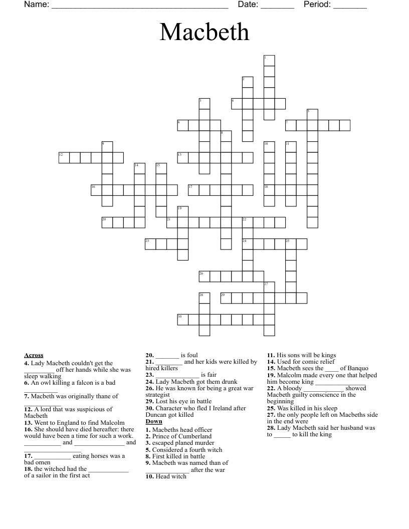 Macbeth Crossword WordMint