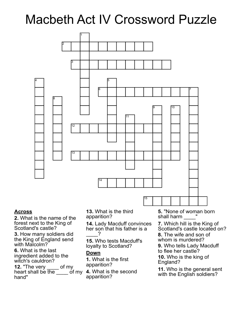 Macbeth Act IV Crossword Puzzle WordMint