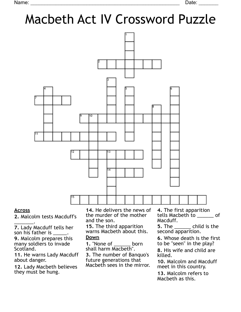Macbeth Act IV Crossword Puzzle WordMint