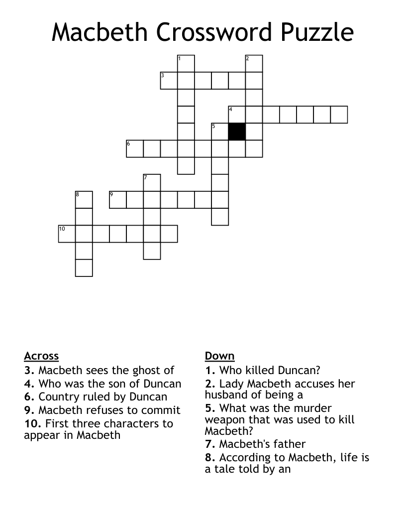 Macbeth Crossword Puzzle