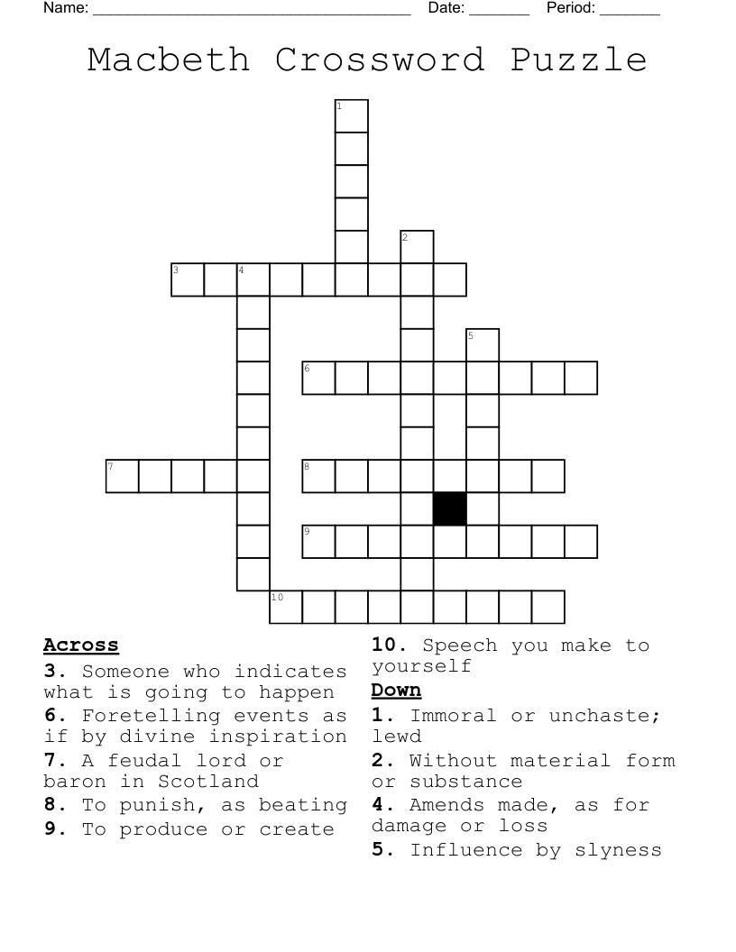Macbeth Crossword Puzzle WordMint