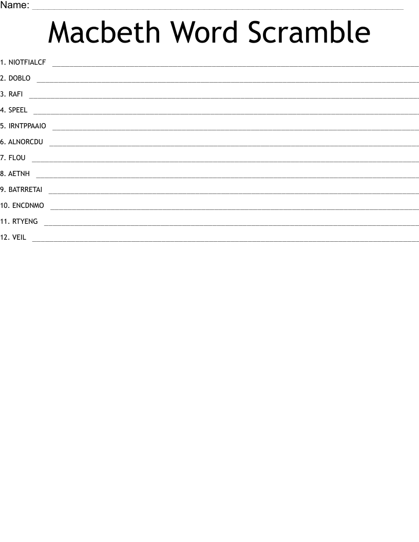 Macbeth Word Scramble WordMint