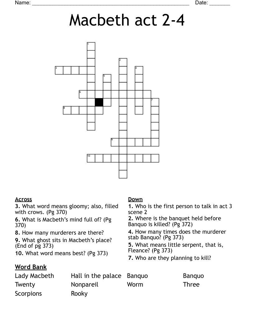 Macbeth Act 2 4 Crossword WordMint