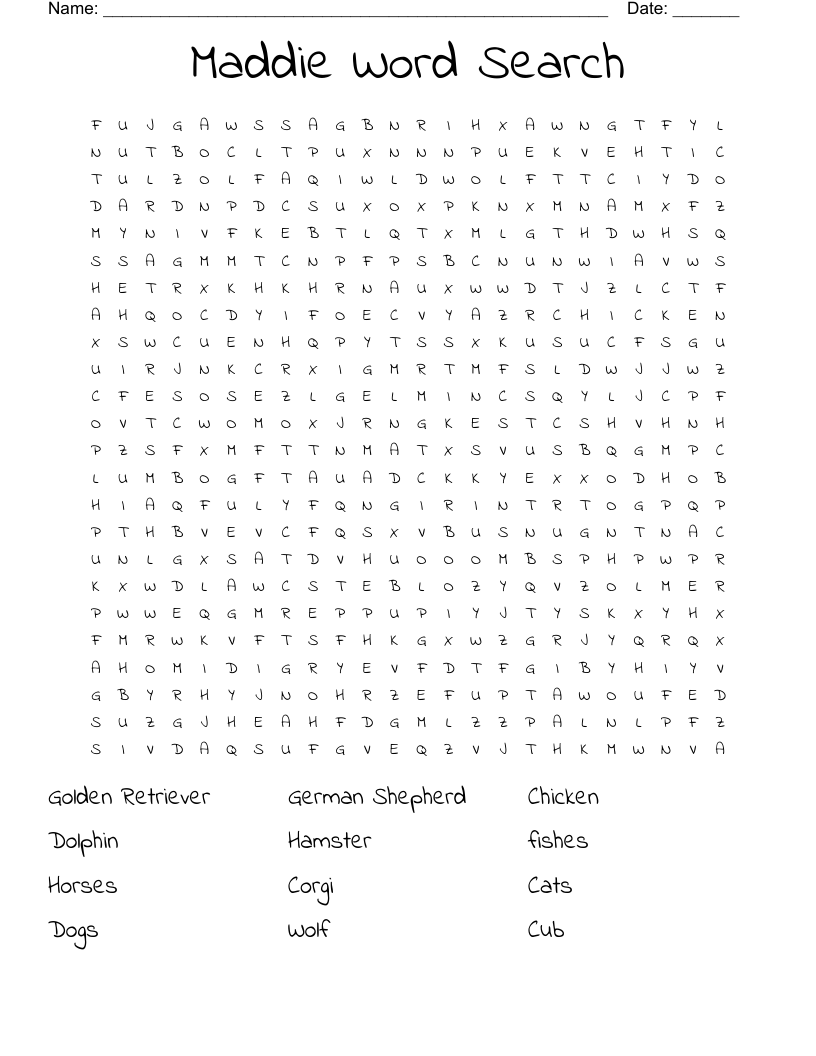 Maddie Word Search WordMint