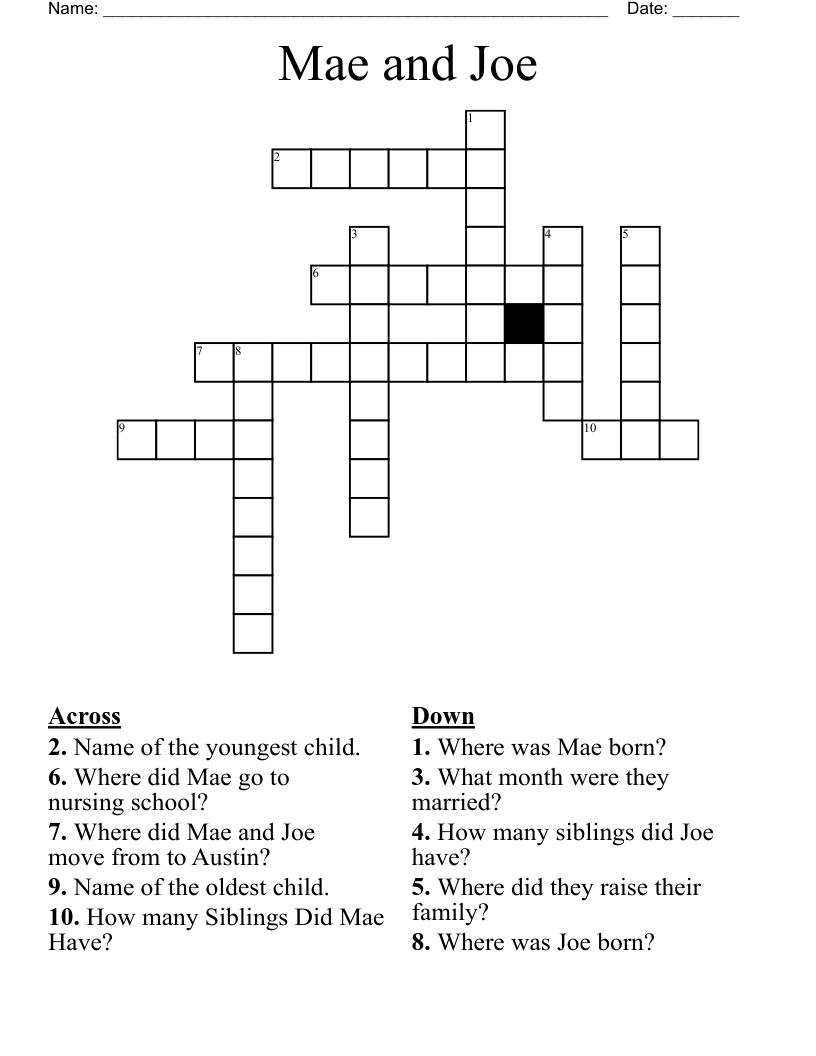Mae and Joe Crossword WordMint