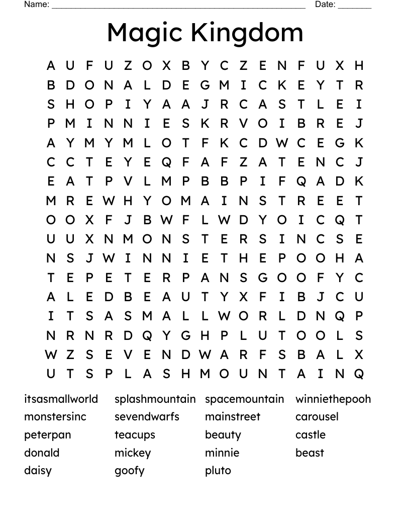 Magic Kingdom Word Search