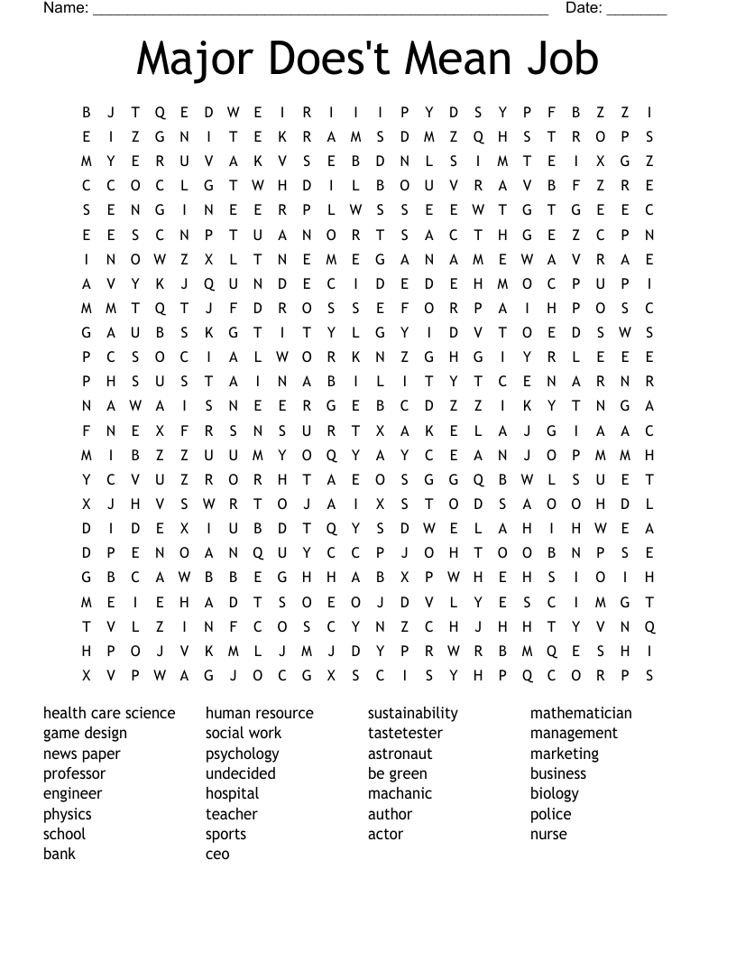 Major Does't Mean Job  Word Search