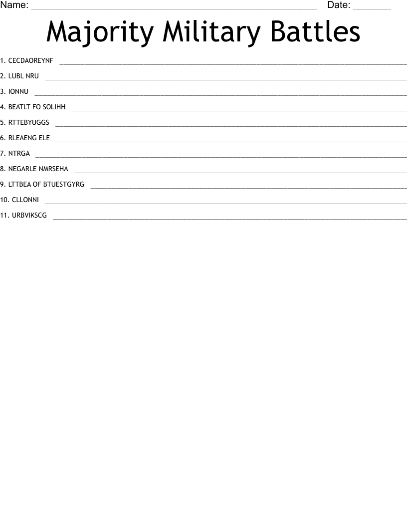 Majority Military Battles Word Scramble