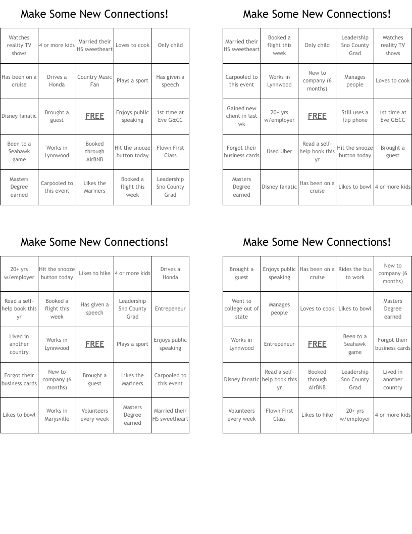 Make Some New Connections! Bingo Cards