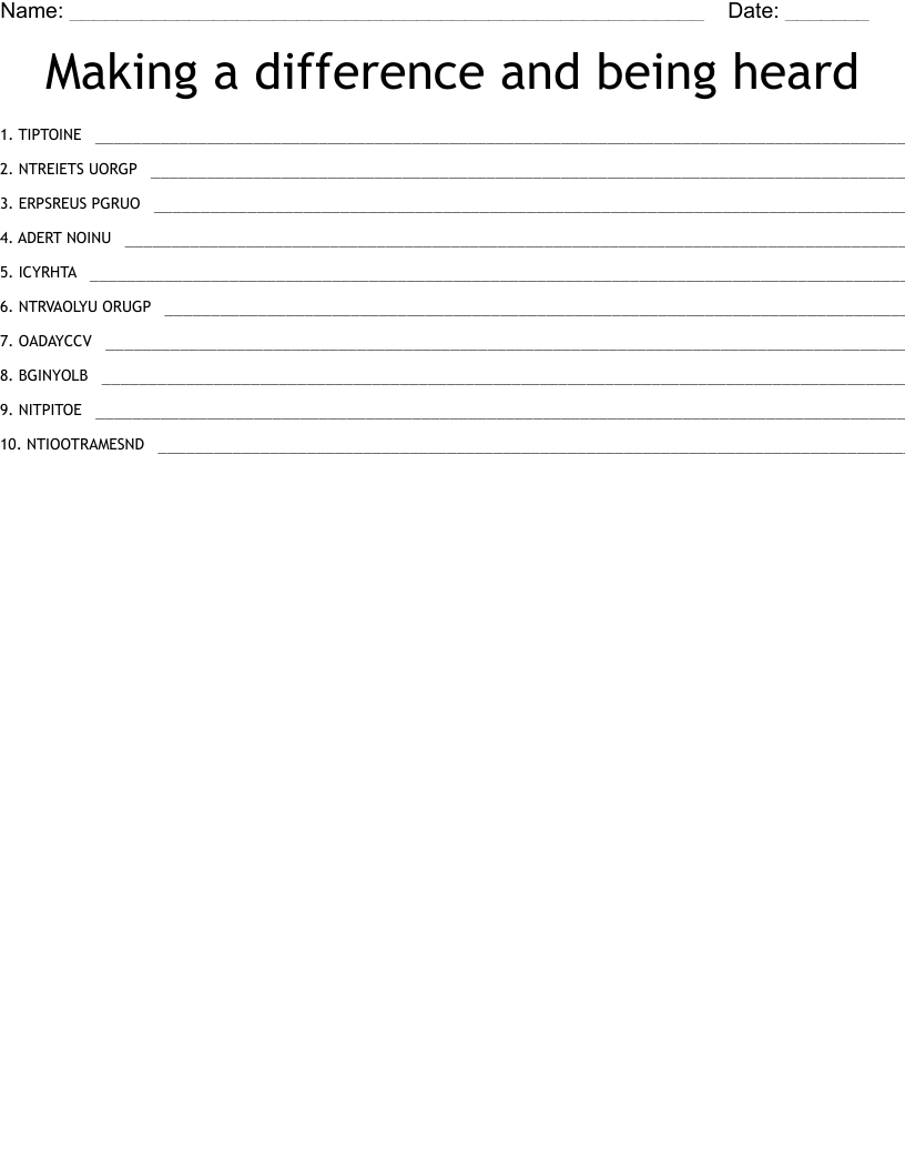 Making a difference and being heard Word Scramble