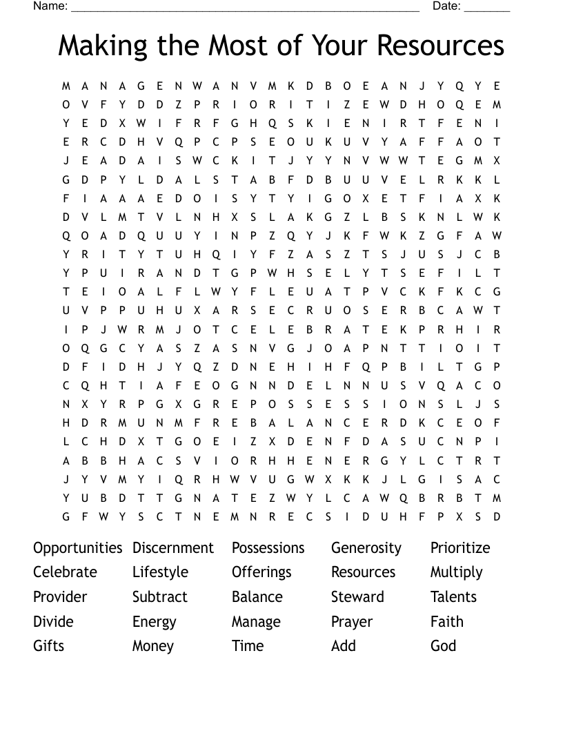 Making the Most of Your Resources Word Search