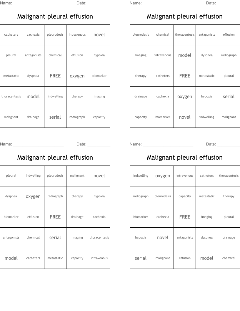 Malignant pleural effusion Bingo Cards
