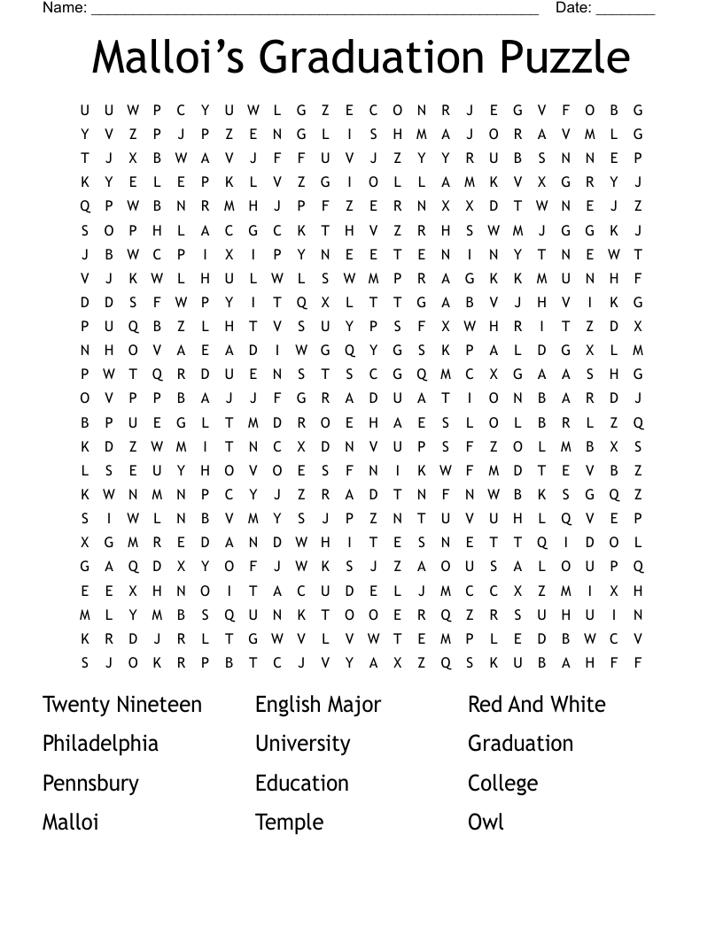 Malloi’s Graduation Puzzle  Word Search