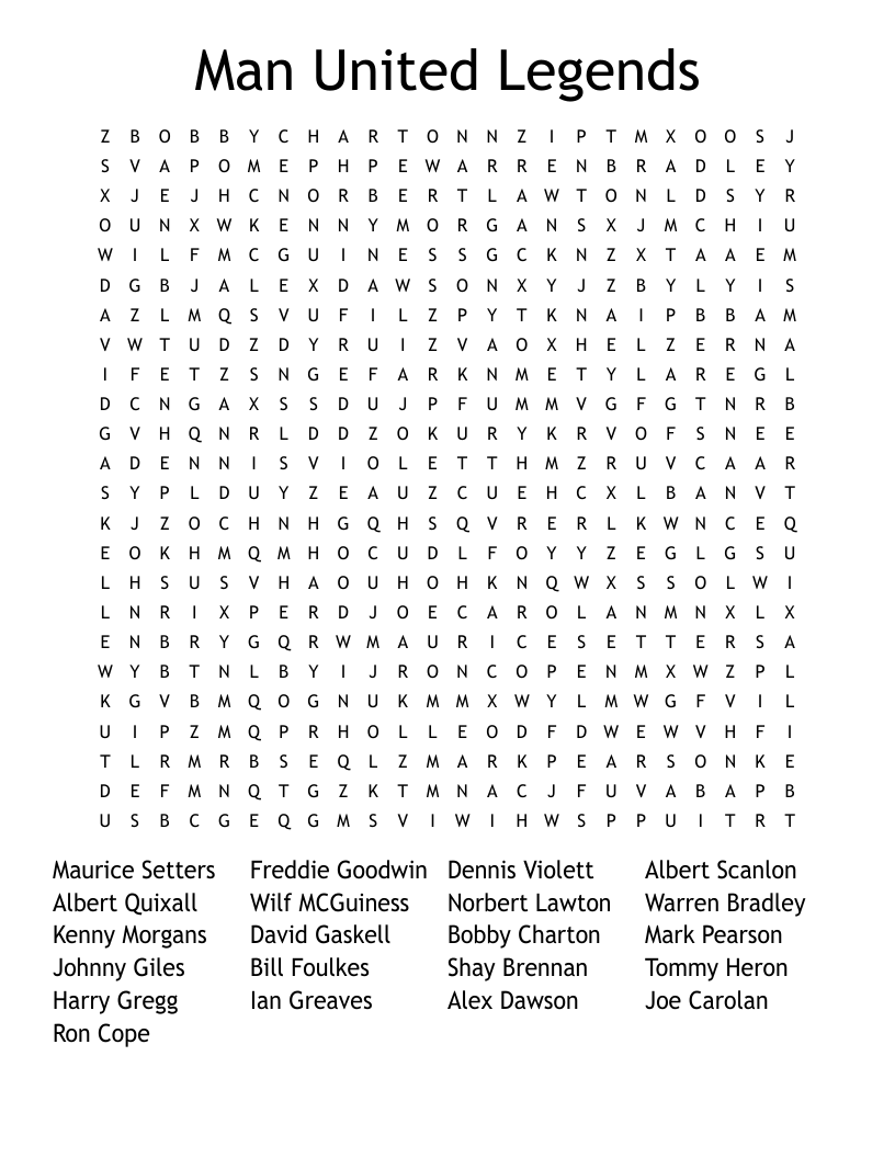 Man United Legends Word Search